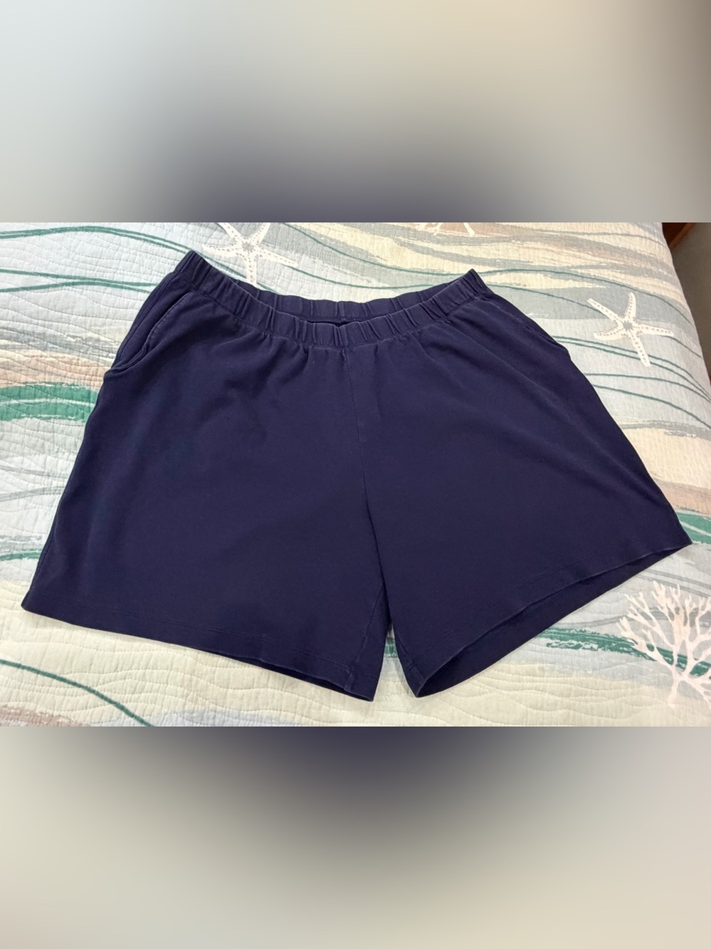 Lands End Women’s Navy Elastic-Waist Pull-On Shorts Size 2X